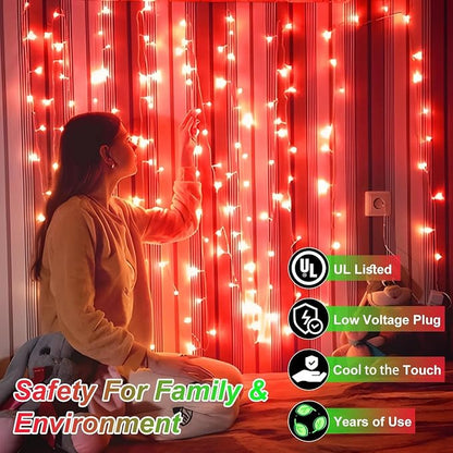 WUXYIYANG 750 LED 240FT Red Valentine Lights, 12 Pro Modes and Timer Memory & Dimmable, Plug in Clear Wire Indoor Valentine Room Light for for Xmas Bedroom Yard Tree Wedding Party Waterproof Decor