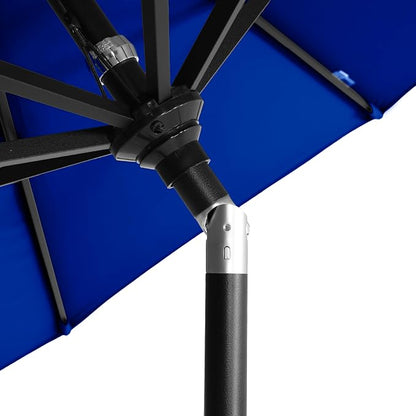 California Umbrella 12-Year-Non-Fading, 9Ft Premium Sunbrella Patio Umbrella, Hand-Crank, Button-Tilt, Black Frame, True Blue Fabric