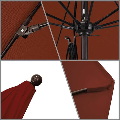California Umbrella 11' Round Aluminum/Fiberglass Umbrella, Pulley Lift, Bronze Pole, Sunbrella Jockey Red