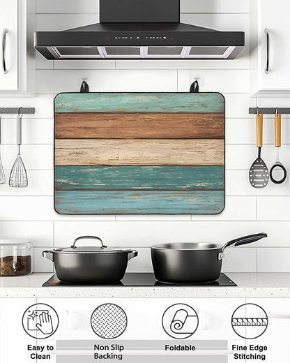 Stove Top Covers for Electric Stove 28.5x20.5 Inches, Turquoise Brown Retro HeatResistant Glass Cooktop Protector, Vintage Farmhouse Wood Grain Ceramic Stovetop Countertop Covers Mat, Oven Cover