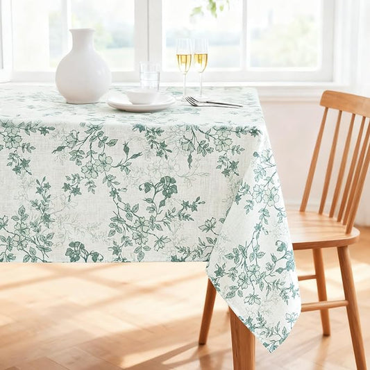H.VERSAILTEX Linen Table Cloths Floral Printed Tablecloth Spill-Proof Waterproof Table Cover for Dining Buffet Feature Soft and Thick Fabric Wrinkle Free, 60 x 104 Inch, Retro Floral - Sage