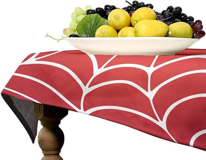 Spider Web Hero Tablecloth, White Spiderweb Red Cobweb Water Resistant Wipeable Table Cover for Picnic Party Holiday Kitchen Dinner Table 55"x55"