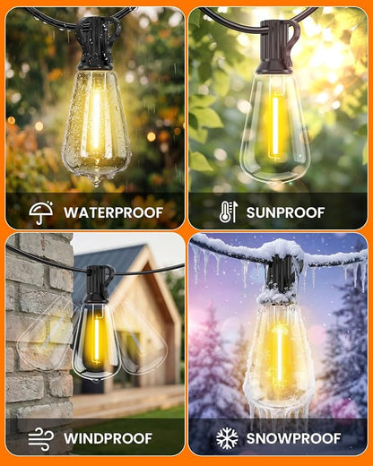 VOLIVO 54FT ST38 Solar String Lights Waterproof Outdoor Patio Lights | with Remote & USB Port, 16+1 LED Shatterproof Bulbs, 8 Lighting Modes, Dimmable Solar Light for Camping Backyard Garden
