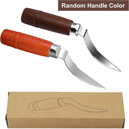 DOITOOL Coconut Meat Removal Tool Stainless Steel Fresh Coconut Scraper Knife with Ergonomic Wood Handle for Raw Shell Extraction and Manual Opener