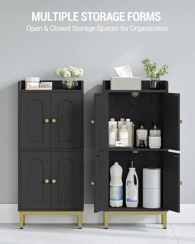 Hzuaneri Bathroom Cabinet, Small Storage Cabinet with 4 Doors | Bathroom Organizers and Storage Cabinets with Adjustable Feet. Cabinets Freestanding for Living Room, Kitchen, Black