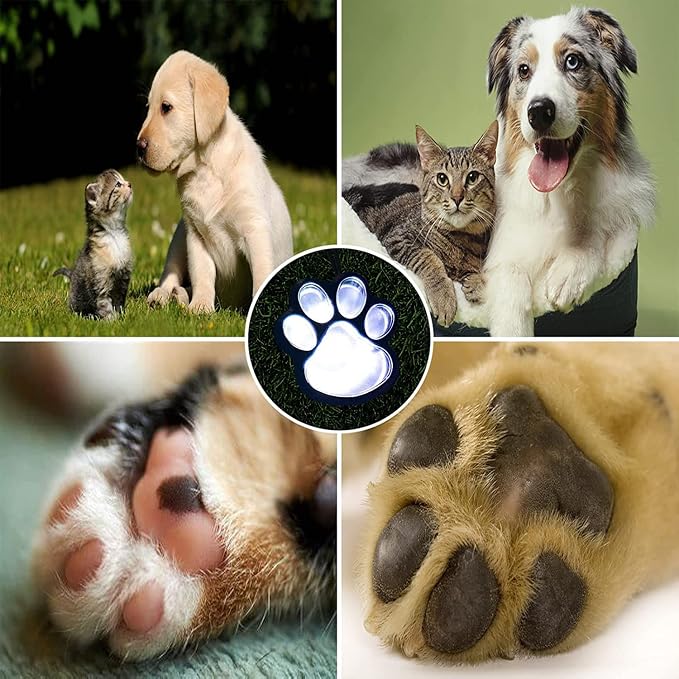 16.8ft Paw Print Solar Lights - Dog Cats Animal Solar String Lights (Set of 8) Outdoor Waterproof, Cat Puppy Animal Décor Walkway Lighting, Gifts for Pet Lovers (Cold White)