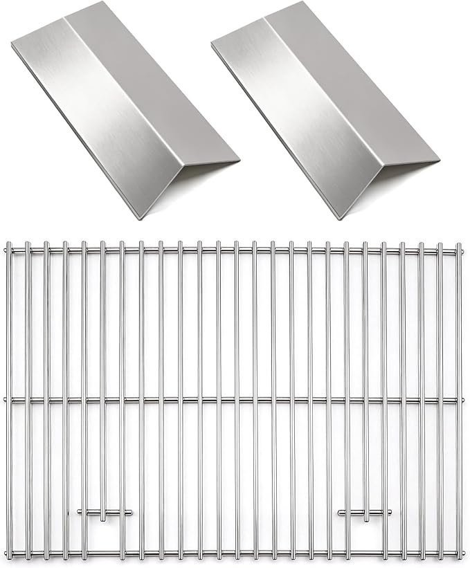 Grill Heat Plate & Cooking Grate Replacement Set for Cuisinart CGG-306, Nexgrill 820-0033 820-0015 820-0007, Megamaster 820-0033M, 2-Pack Stainless Steel Flame Tamer & Grill Grate