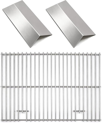 Grill Heat Plate & Cooking Grate Replacement Set for Cuisinart CGG-306, Nexgrill 820-0033 820-0015 820-0007, Megamaster 820-0033M, 2-Pack Stainless Steel Flame Tamer & Grill Grate