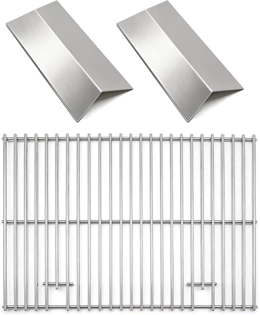 Grill Heat Plate & Cooking Grate Replacement Set for Cuisinart CGG-306, Nexgrill 820-0033 820-0015 820-0007, Megamaster 820-0033M, 2-Pack Stainless Steel Flame Tamer & Grill Grate