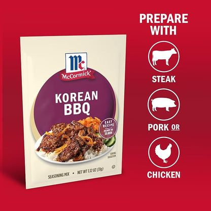 McCormick Seasoning Mix, Korean BBQ, For Sweet & Savory Korean BBQ Steak in Just 25 Minutes, 1.12 oz (Pack of 12)