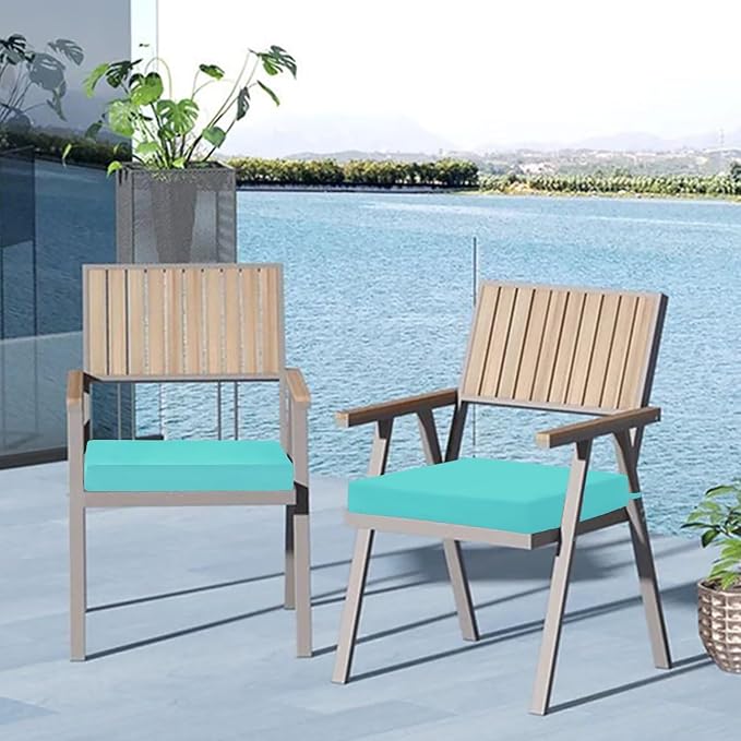 Cozyide Outdoor Chair Cushions, Waterproof Patio Seat Cushions with Adjustable Straps, Square Corner Patio Chair Cushions for Garden, Teal, 18.5x16x3 Inch (Pack of 4)