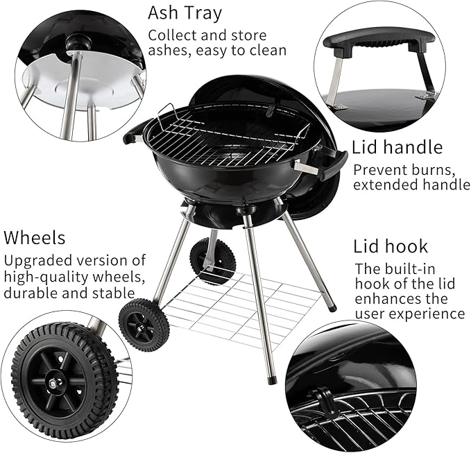 DOEWORKS Charcoal Grill 18” Original Kettle Round Barbecue Grill for Outdoor Picnic Backyard Camping