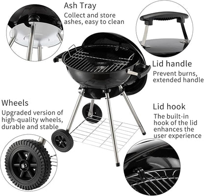 DOEWORKS Charcoal Grill 18” Original Kettle Round Barbecue Grill for Outdoor Picnic Backyard Camping