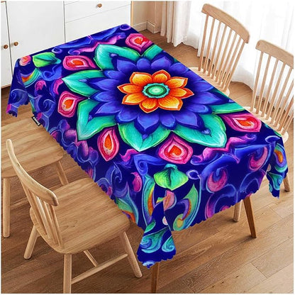 Swono Tablecloth 52"X70" Mandala Blue, Watercolor Mandala Floral Pattern Rectangle Table Cover Anti-Oil Tablecloth for Dining Tables, Parties, Wedding and Banquet Decoration