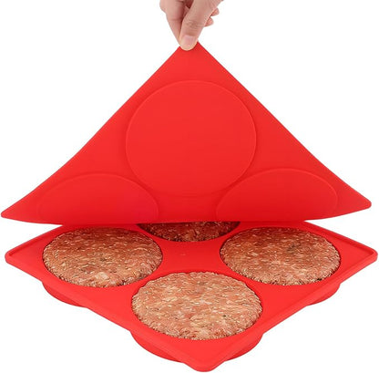 Silicone Burger Patty Maker & Freezer Tray, Grilling Cookware 4-Cavity Mold with Airtight Lid, Make 4 Perfect 4.7-Inch Patties at Once for Easy BBQ Prep & Freezer Storage