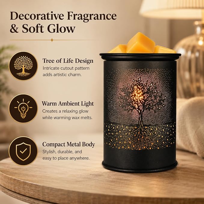 Metal Wax Melt Warmer Tree Candle Wax Warmer for Scented Wax Melter | Electric Wax Melts Wax Cubes Black Candle Lamp for Home Office Decor,Wax Burner as Gifts for Mom Grandma Women Girls
