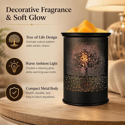 Metal Wax Melt Warmer Tree Candle Wax Warmer for Scented Wax Melter | Electric Wax Melts Wax Cubes Black Candle Lamp for Home Office Decor,Wax Burner as Gifts for Mom Grandma Women Girls