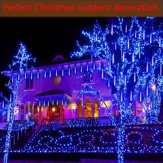 Blue Icicle Lights for Outside, 40-Tube Meteor Shower Lights for Chrismtas | Equal to 5 Sets of 8-Tubes, Waterproof Large Meteor Light for Xmas Halloween Yard Lawn Outdoor Decorations, UL Plug