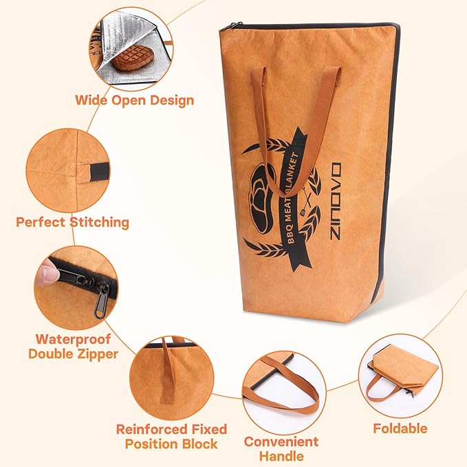 Zinovo 21” BBQ Blanket For Resting Meat, Insulated Meat Resting Bag,Smoker Accessories For Outdoor Grill with Wide Mouth Anniversary/Christmas Gifts for Men,Dad Birthday Gift