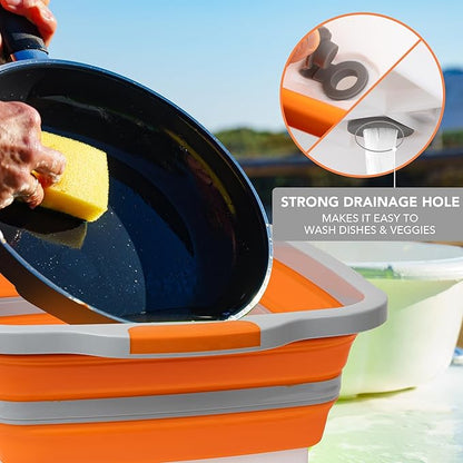 Tiawudi Large Collapsible BBQ Prep Tub with Locking Lid, Basket for Meal Prep Marinating Food Storage, Plastic Cutting Board(4.22 Gal/16L), Camping Sink with Colander, Dish Basin