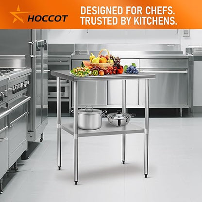 Stainless Steel Table for Prep & Work 30" X 30" inches with Adjustable Undershelf, Commercial Workstations, Utility Table in Kitchen Garage Outdoor BBQ