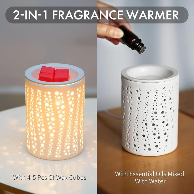 PALANCHY Electric Wax Melt Warmer for Scented Wax or Oil Ceramic Wax Warmer | Wax Melt Light Starry Night Pattern, 2 Bulbs Included 25W. Oil Burner Sized For Bedroom, Office & Living Room. Gift Boxed