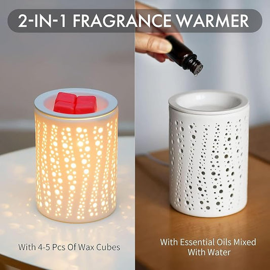 PALANCHY Electric Wax Melt Warmer for Scented Wax or Oil Ceramic Wax Warmer | Wax Melt Light Starry Night Pattern, 2 Bulbs Included 25W. Oil Burner Sized For Bedroom, Office & Living Room. Gift Boxed