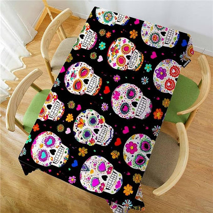 Swono Day of The Dead Table Cover Tablecloth, Colorful Mexican Sugar Skulls 50x72 Inch Table Cloth for Rectangle Tables Buffet Parties Coffee BBQ and Dinning Tablecloth