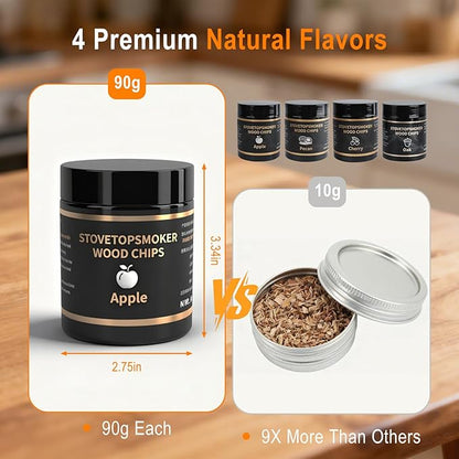 BORUIT Wood Chips for Smoker – 4 Flavors Apple, Cherry, Pecan & Oak – Natural Smoking Wood Chips for Whiskey, Bourbon, Drinks, Food and Cocktail Smoker Gift
