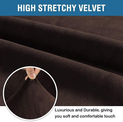 H.VERSAILTEX Stretch Velvet Sofa Covers for 3 Cushion Couch Covers Sofa Slipcovers Furniture Protector Soft with Non Slip Elastic Bottom, Crafted from Thick Comfy Rich Velour (Sofa 72'-90', Chocolate)