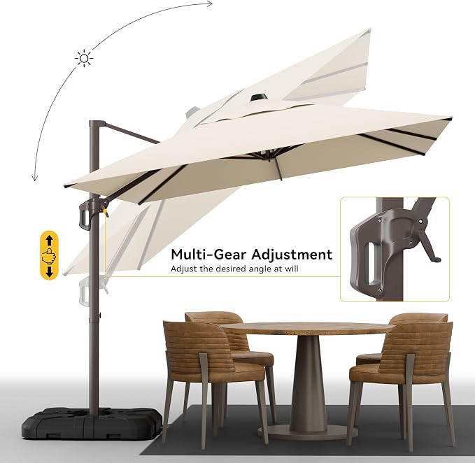 9x12 FT Cantilever Patio Umbrella with Base, Large Rectangular Offset Outdoor Umbrella with 360° Rotation, Heavy Duty Shade Umbrella for Garden Backyard Deck Poolside Courtyard, Beige