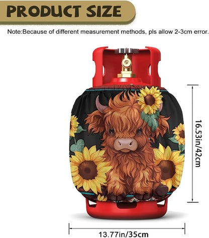 Camper Dual Propane Tank Cover Highland Cow Outdoor 600D Heavy Duty Waterproof Covers Fits Standard 20 lb Cylinder, 13.7'' x 16.5'' for Rv Trailer
