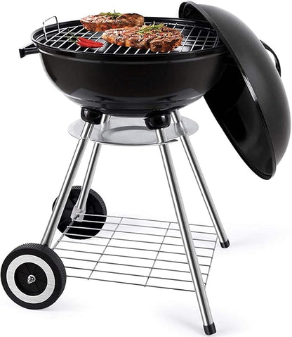 Omaha Charcoal Kettle BBQ Grill - 18” x 31” X 23” - 247 sq-in cooking surface - Cook 9+ burgers - Lid Hook - Stable 4 Leg Design - Heat Resistant Handles - Duals Vents - Ash Catcher
