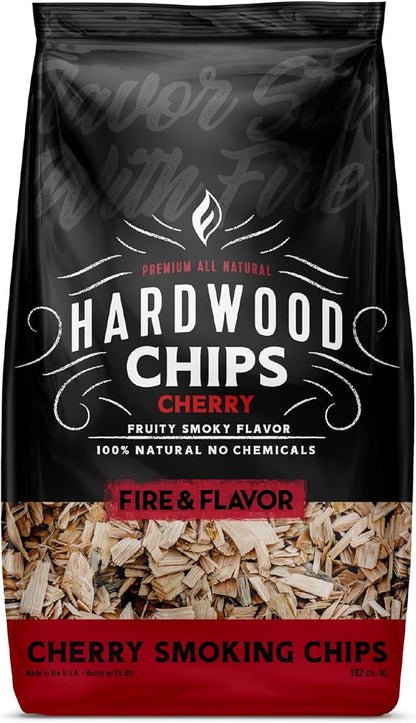 Fire & Flavor Premium 100% All Natural Hardwood Smoking Chips, Works With All Grills, Cherry