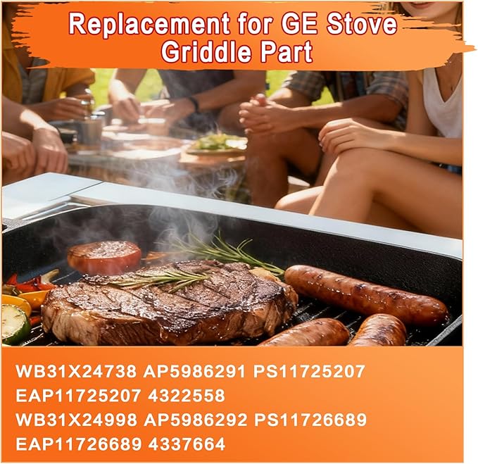 Upgraded Cast Iron Griddle for GE Gas Stove, WB31X24738 Stove Top Griddle Replacement Parts, Compatible with GE JGSS66SEL3SS JGB700SEJ4SS Gas Range, Nonstick Flat Top Grill Pan for Cooking