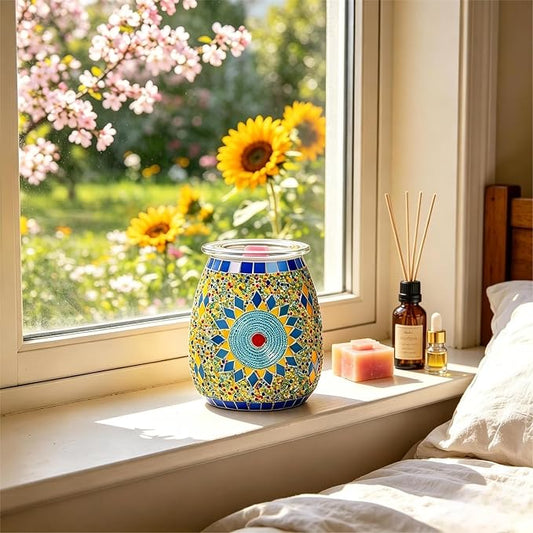 Dicimi Electric Candle Warmer, Mosaic Sunflower Design Wax Melt Warmer with Warm Night Light, No Flame Candle Warmer Lamp for Home Decor, Wax Melter for Scented Wax, Safe Wax Warmer for Aroma Gift