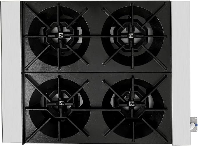 Gas Countertop Hot Plate for Kitchen Dining,NG LP Convertible Burner Stove with Independent Manual Controls,Standing Pilot Ignition,Cast Iron Grates,Stainless Steel Body,Catering Use (Silver,4 Burner)