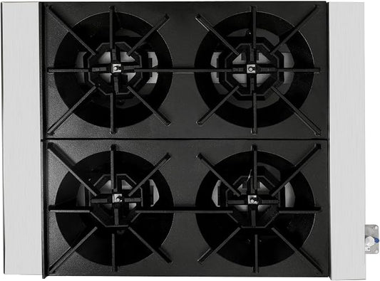 Gas Countertop Hot Plate for Kitchen Dining,NG LP Convertible Burner Stove with Independent Manual Controls,Standing Pilot Ignition,Cast Iron Grates,Stainless Steel Body,Catering Use (Silver,4 Burner)