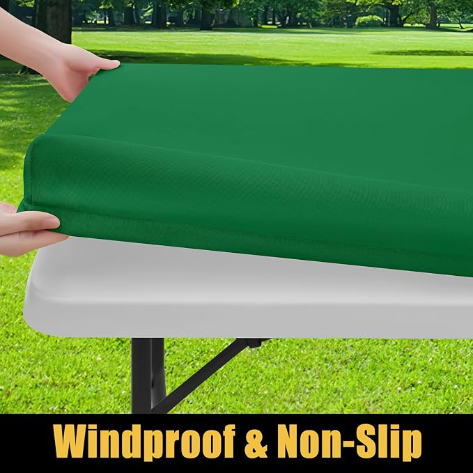 Smiry Rectangle Picnic Table Cloth, Waterproof Elastic Fitted Tablecloths for 8 Foot Tables, Washable Polyester Table Cover for Camping, Indoor and Outdoor (Hunter Green, 36"x96")