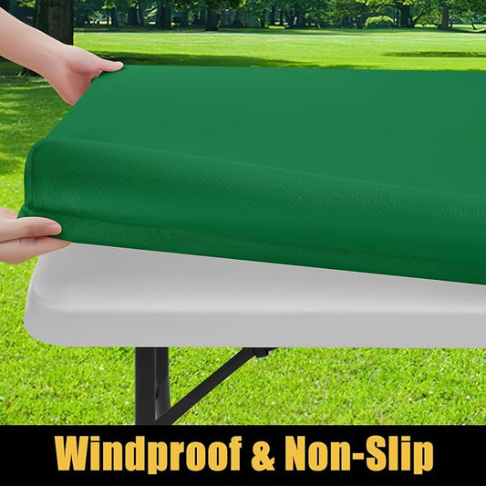 Smiry Rectangle Picnic Table Cloth, Waterproof Elastic Fitted Tablecloths for 6 Foot Tables, Washable Polyester Table Cover for Camping, Indoor and Outdoor (Hunter Green, 36"x72")