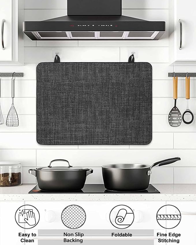 Stove Top Covers for Electric Stove 31x24 Inches, Vintage Black Solid Color HeatResistant Glass Cooktop Protector, Farmhouse Retro Linen Texture Ceramic Stovetop Countertop Covers Mat, Oven Cover