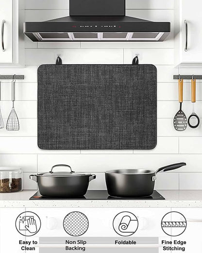 Stove Top Covers for Electric Stove 28.5x20.5 Inches, Vintage Black HeatResistant Glass Cooktop Protector, Farmhouse Retro Solid Color Linen Texture Ceramic Stovetop Countertop Covers Mat, Oven Cover