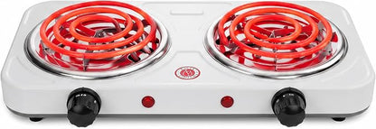 2200W Portable Electric Hot Plate for Cooking, Two Burner Electric Cooktop,Double Coil Electric Burner, Electric Stove with 2 Burner,Adjustable Temperature Control，White