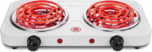 2200W Portable Electric Hot Plate for Cooking, Two Burner Electric Cooktop,Double Coil Electric Burner, Electric Stove with 2 Burner,Adjustable Temperature Control，White