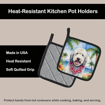 Caroline's Treasures Komondor Luau Pair of Pot Holders Kitchen Heat Resistant Pot Holders Sets Oven Hot Pads for Cooking Baking BBQ, 7 1/2 x 7 1/2