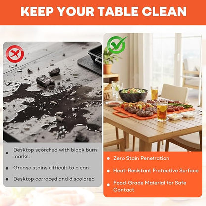 Portable Outdoor Silicone Grill Mat, Foldable Heat-Resistant Table Mat & BBQ Side Shelf Tool Pad with Snap Buttons, Converts into Storage Bag for Utensils and Food, Food-Grade, Non-Slip(Orange)