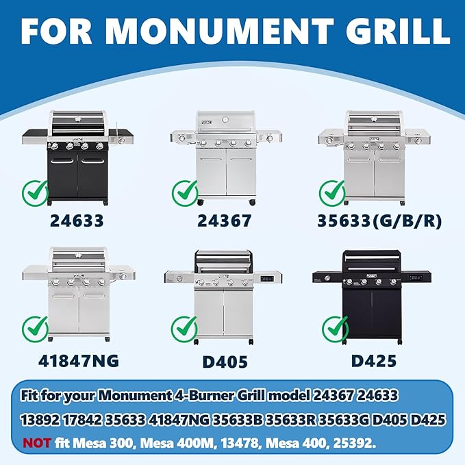 SafBbcue 97888 Grill Grates for Monument Grill 24633 13892 17842 24367 35633 41847NG Grill Replacement Parts, Stainless Steel Cooking Grids for Monument 35633R 35633B D405 D425 4-Burner Accessories