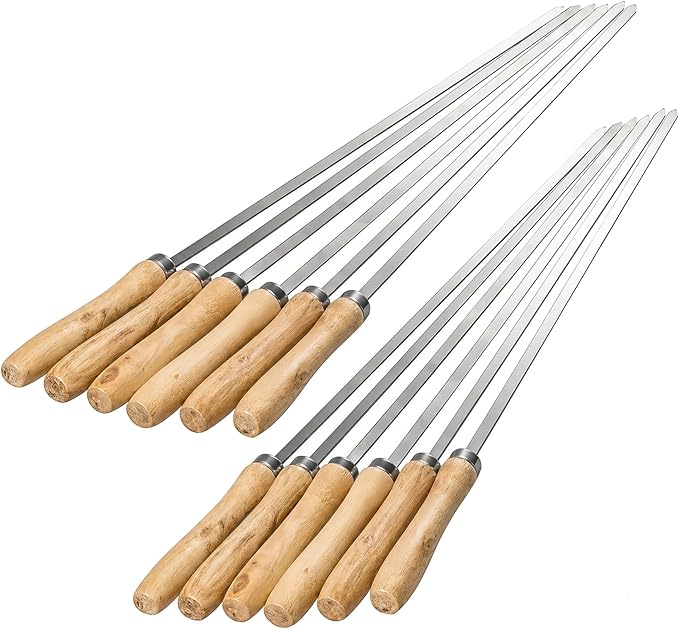 IMEEA 16.5 Inch Flat Stainless Steel BBQ Skewers (12.5 Inch Cooking Area) Kebab Barbecue Skewers for Home Grilling & Kabob, Set of 12