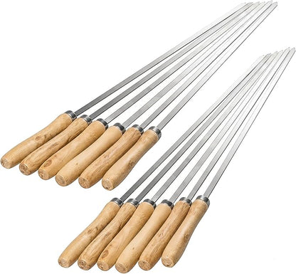 IMEEA 16.5 Inch Flat Stainless Steel BBQ Skewers (12.5 Inch Cooking Area) Kebab Barbecue Skewers for Home Grilling & Kabob, Set of 12