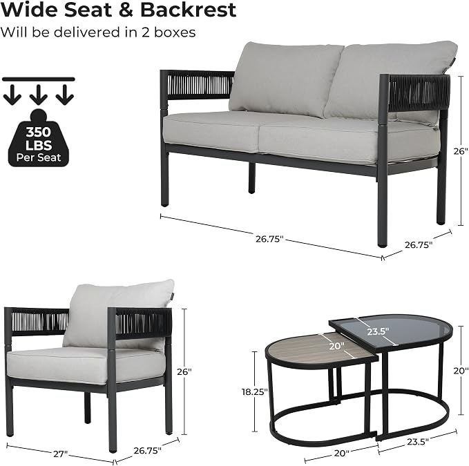 Grand patio 5-Piece Outdoor Furniture Set, 4 Seats Wicker Sofa Conversation Set with Thick Cushions and Coffee Table, for Backyard, Balcony, Garden (Beige)